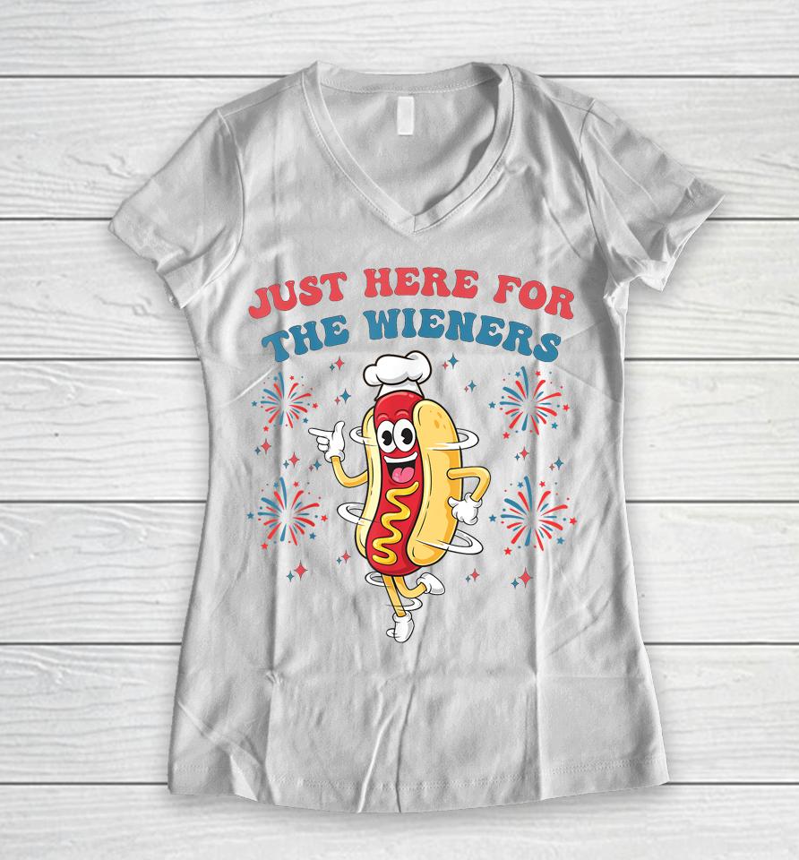I'm Just Here For The Wieners Funny 4Th Of July Bbq Women V-Neck T-Shirt