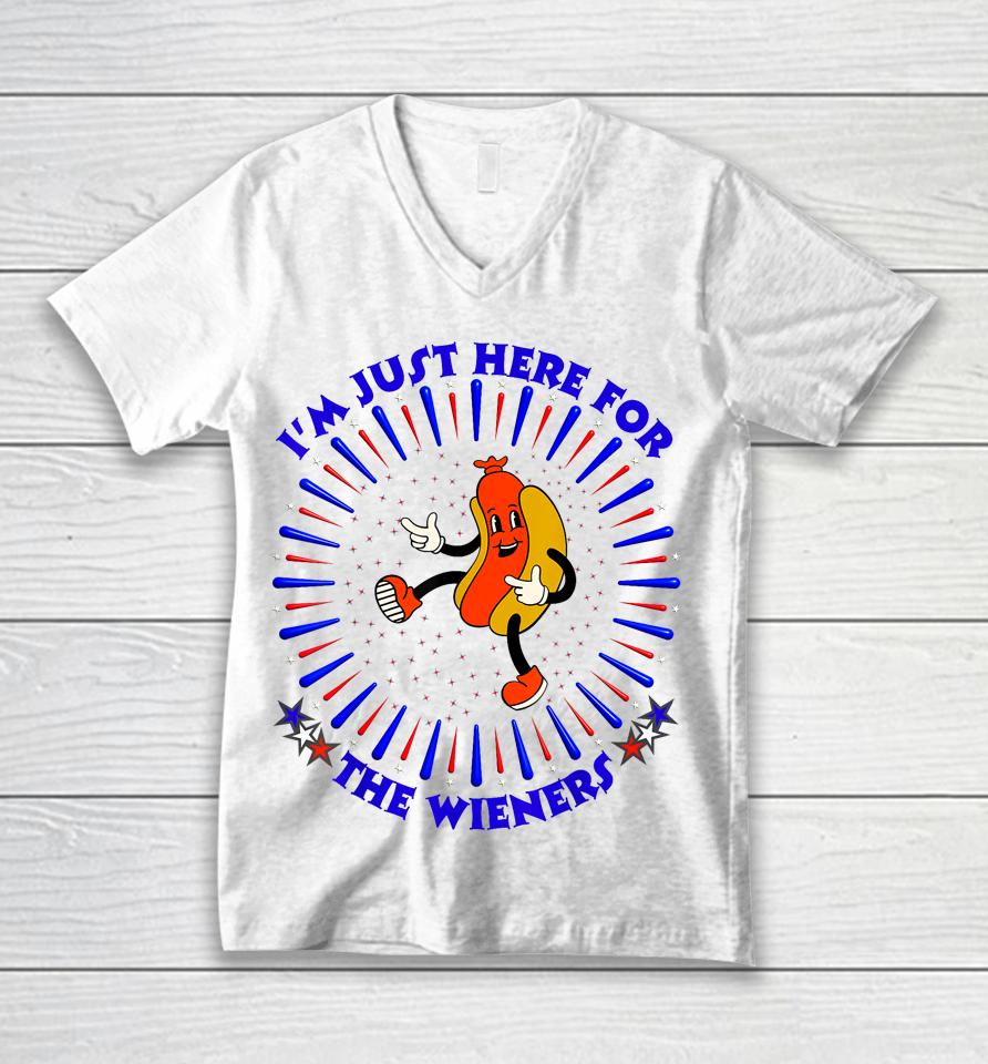I'm Just Here For The Wieners Funny Fourth Of July 4Th Dogs Unisex V-Neck T-Shirt