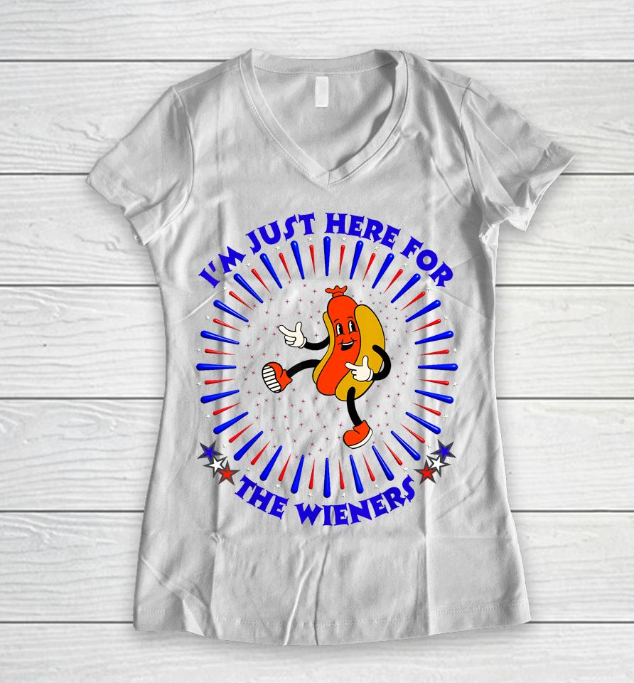 I'm Just Here For The Wieners Funny Fourth Of July 4Th Dogs Women V-Neck T-Shirt