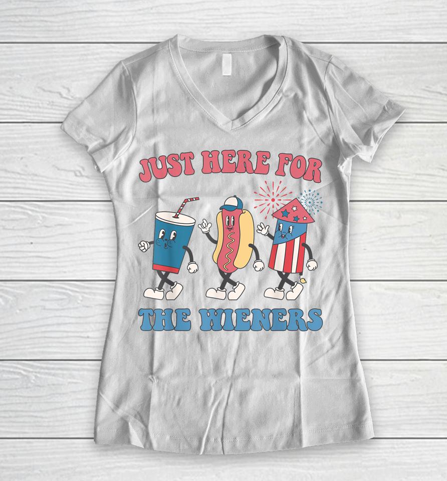 I'm Just Here For The Wieners Lovers Funny 4Th Of July Party Women V-Neck T-Shirt