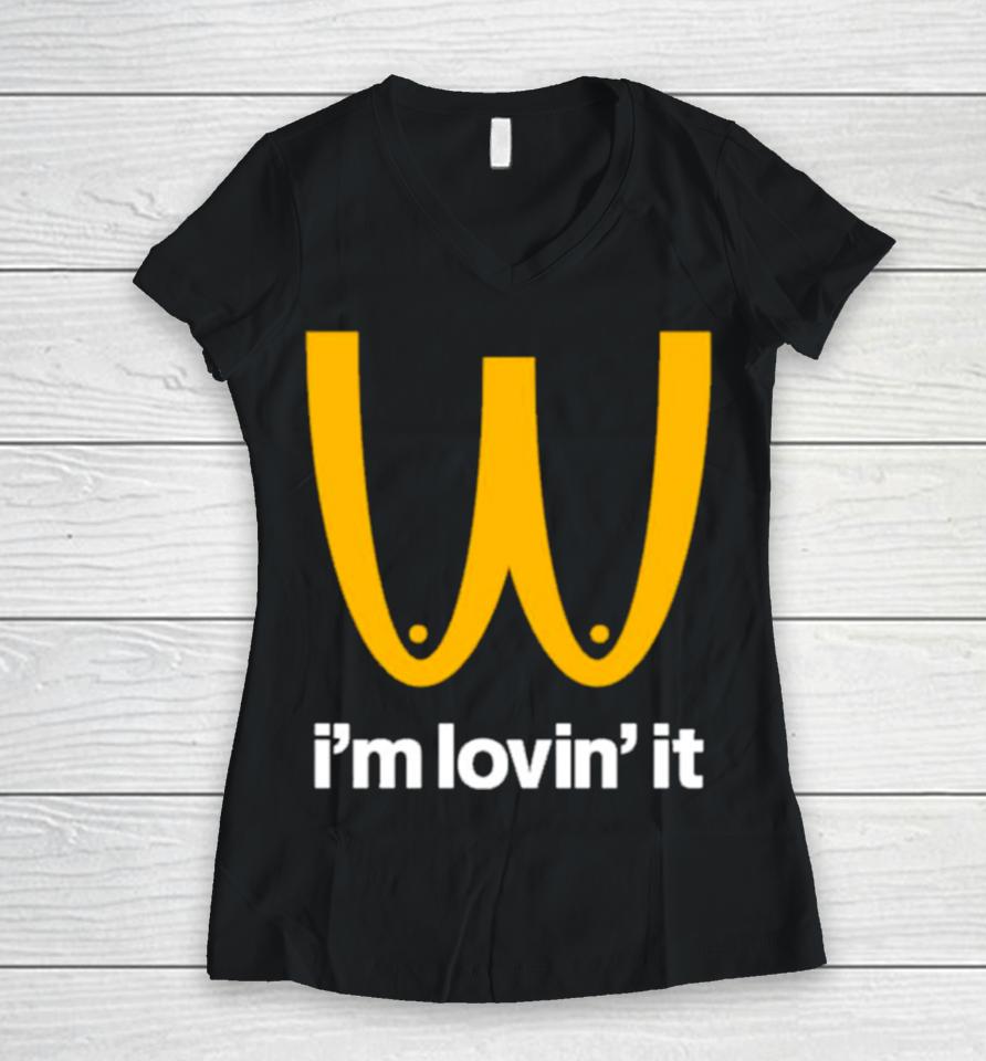 I’m Lovin’ It Mcdonald’s Boobies Boobs Parody Women V-Neck T-Shirt