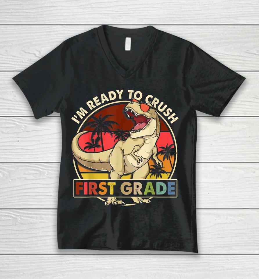 I'm Ready To Crush 1St Grade Back To School Dinosaur Boys Unisex V-Neck T-Shirt