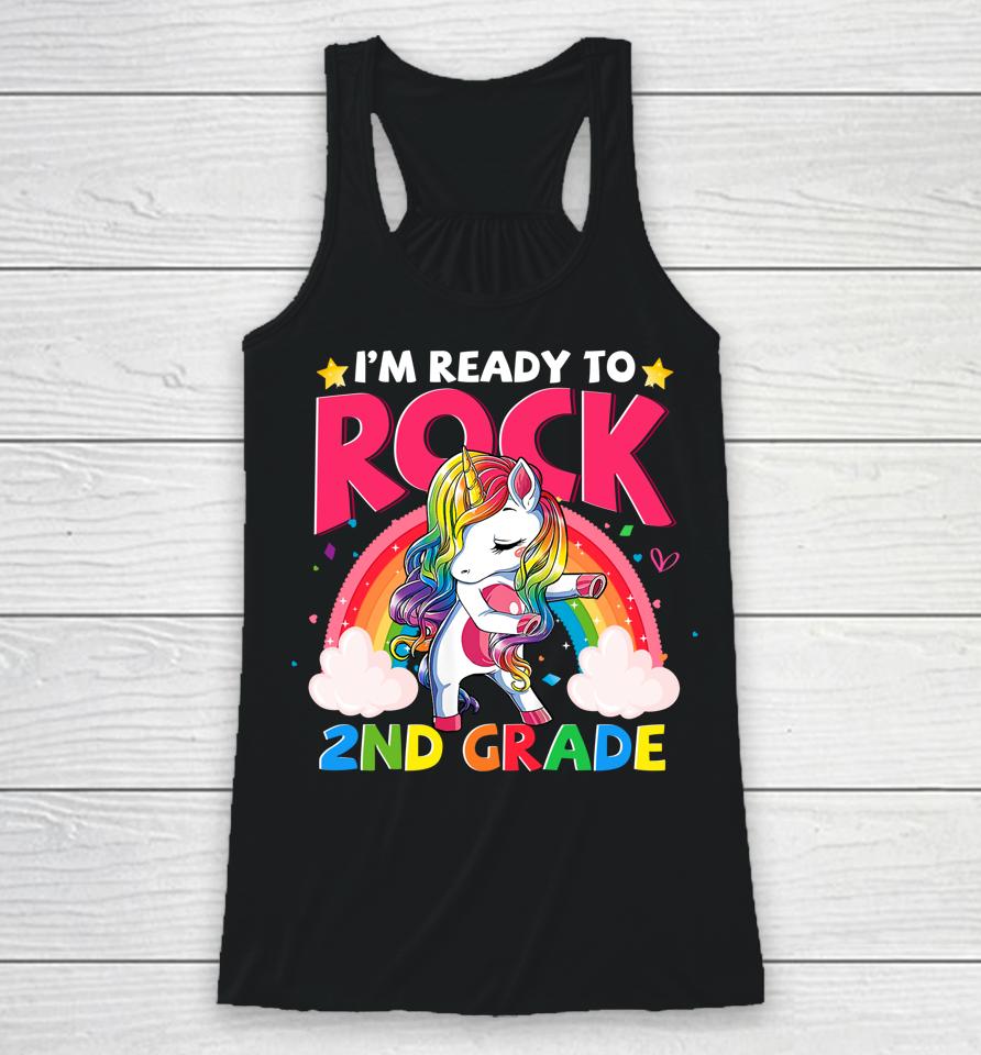 I'm Ready To Rock 2Nd Grade Unicorn Girls Back To School Racerback Tank