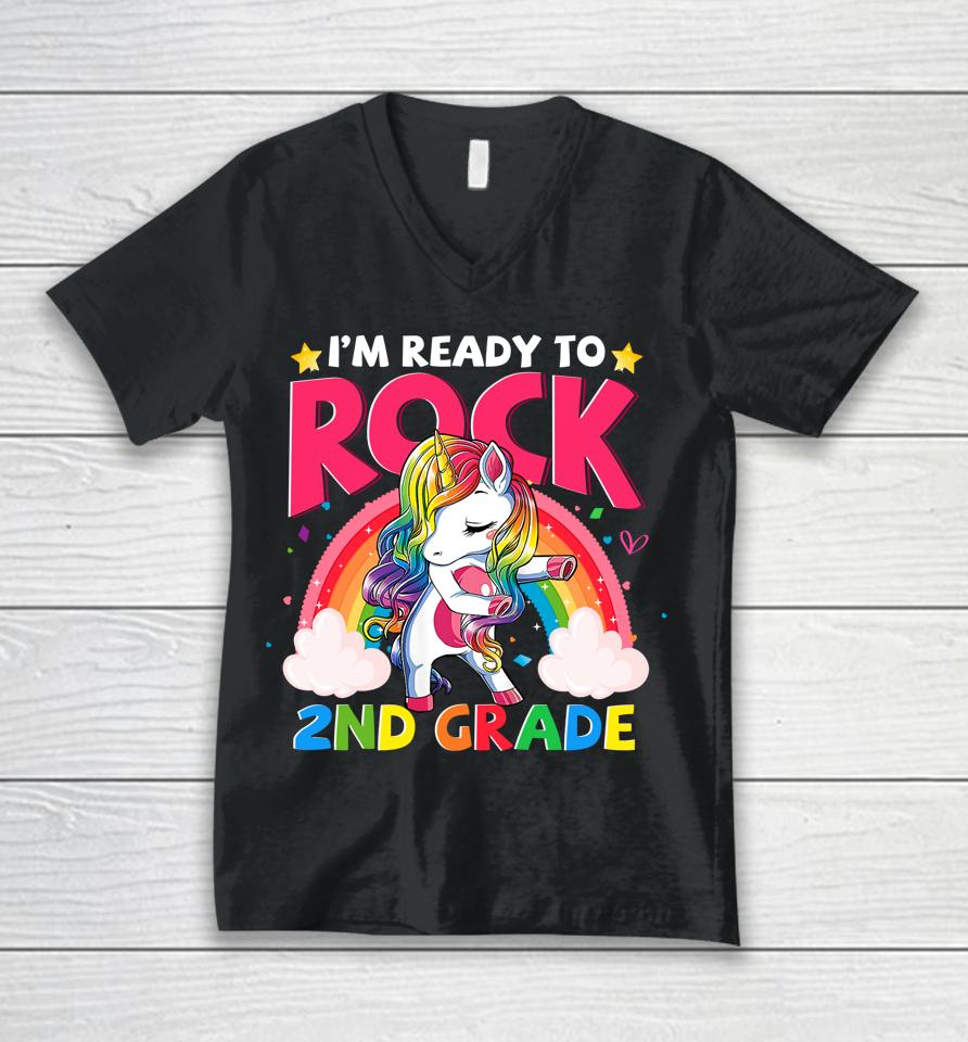 I'm Ready To Rock 2Nd Grade Unicorn Girls Back To School Unisex V-Neck T-Shirt