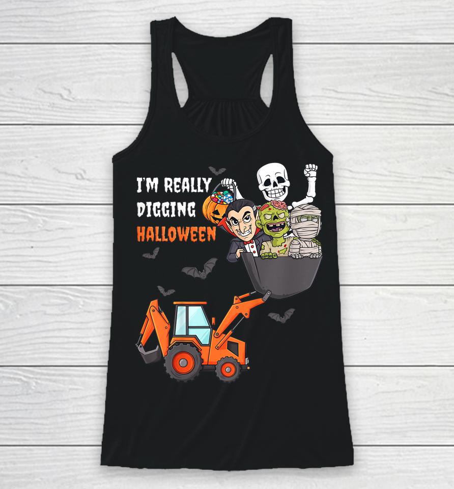 I'm Really Digging Halloween Skeleton Zombie Racerback Tank