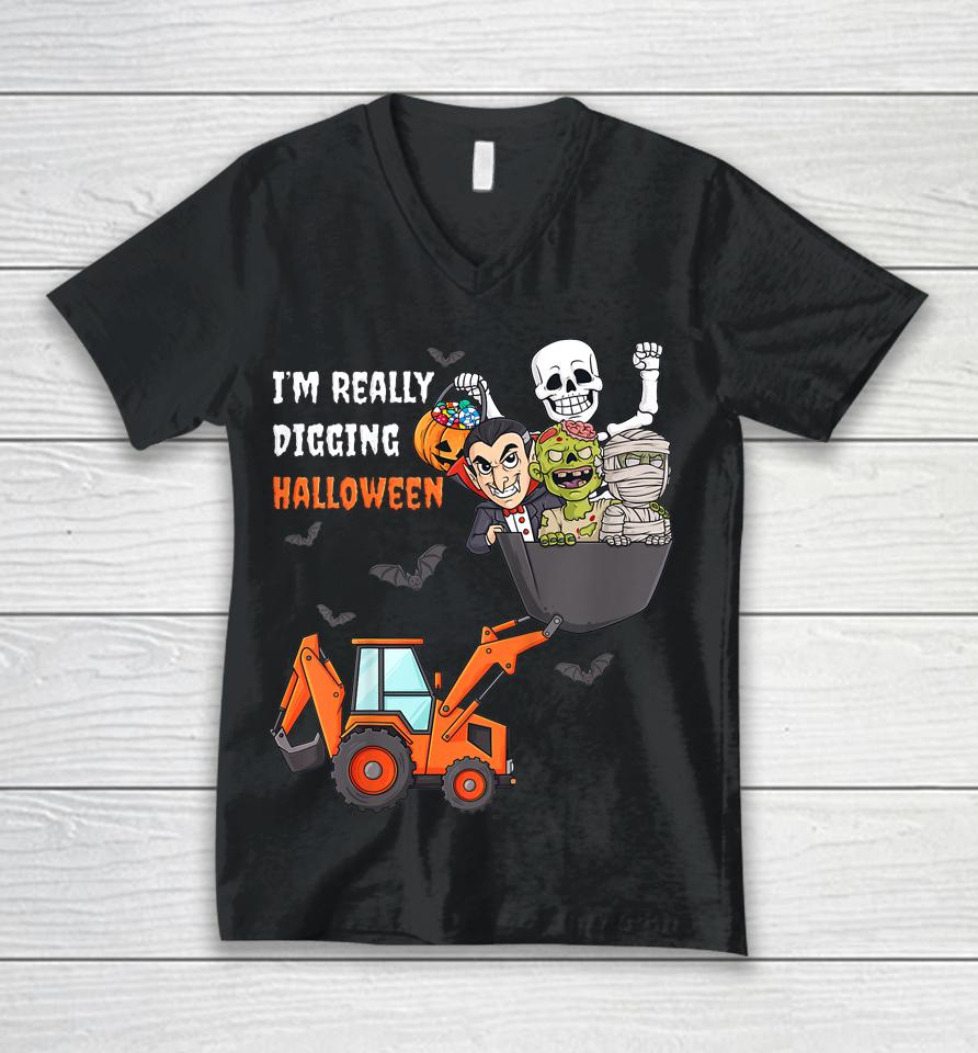I'm Really Digging Halloween Skeleton Zombie Unisex V-Neck T-Shirt
