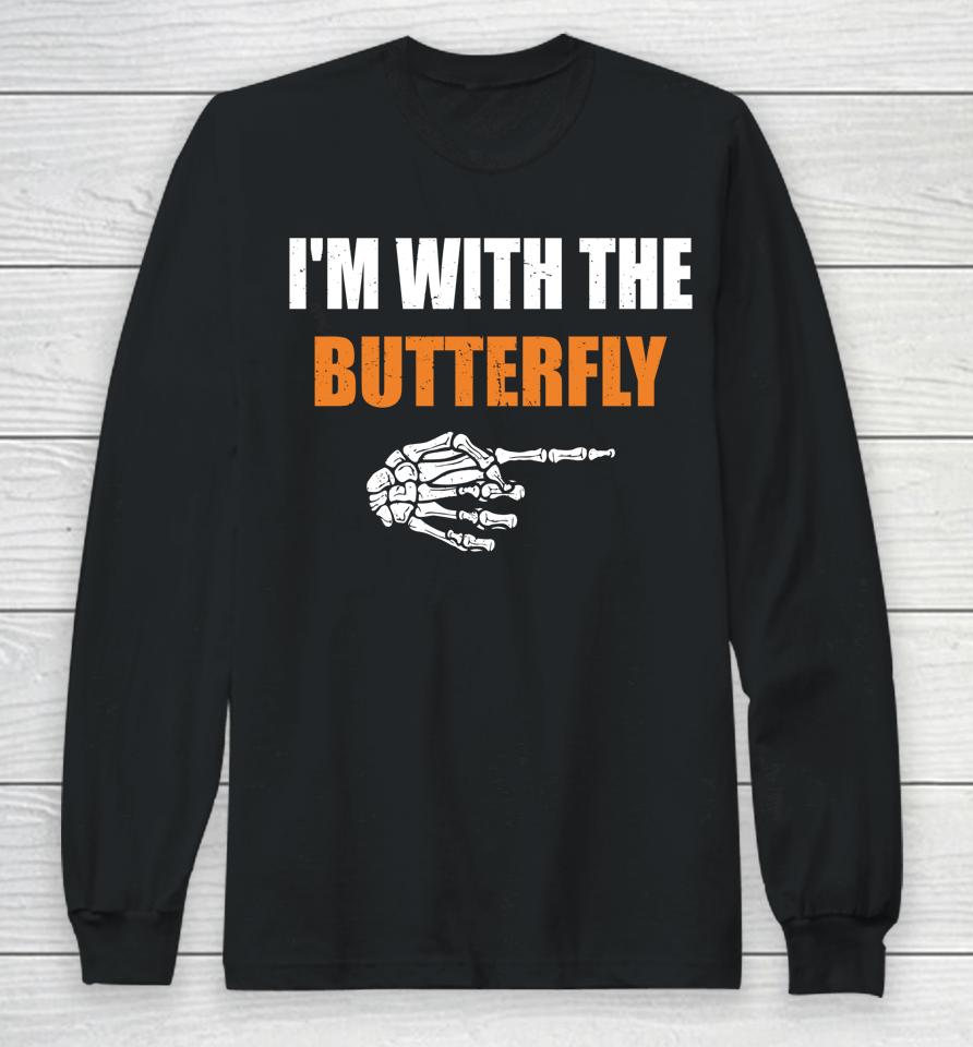 I'm With The Butterfly Scary Halloween Matching Couple Long Sleeve T-Shirt
