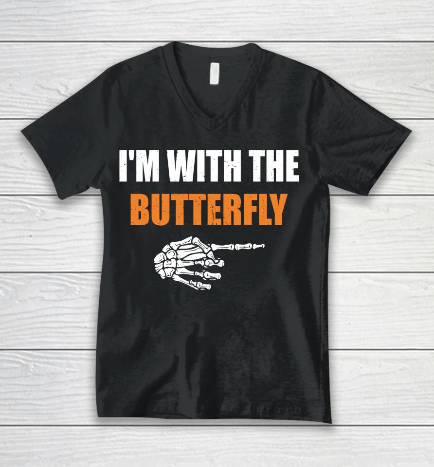 I'm With The Butterfly Scary Halloween Matching Couple Unisex V-Neck T-Shirt