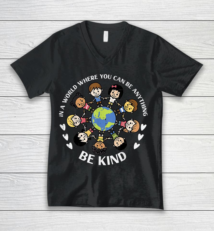 In A World Be Kind Kids Earth Anti Bullying Unity Day Orange Unisex V-Neck T-Shirt