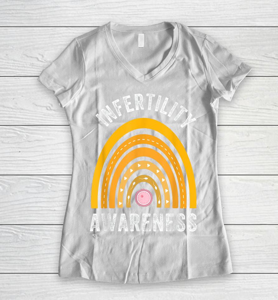 In April We Wear Orange Infertility Awareness Week Funny Women V-Neck T-Shirt