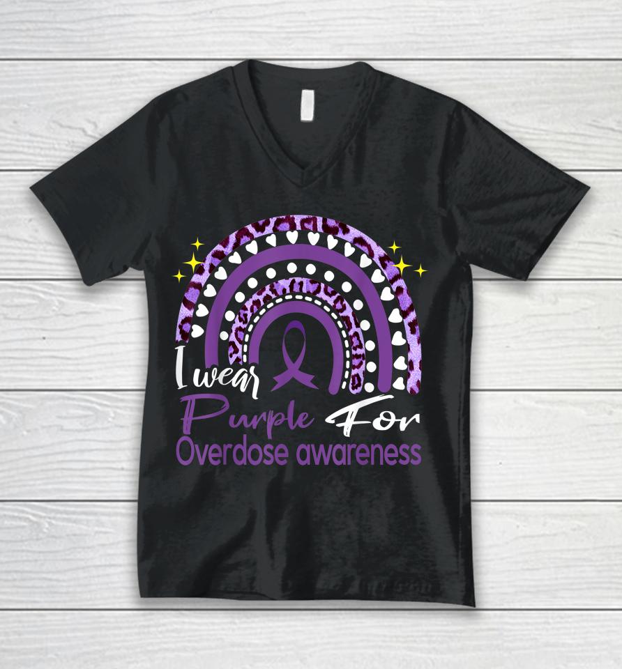 In August We Wear Purple Rainbow Overdose Awareness Month Unisex V-Neck T-Shirt