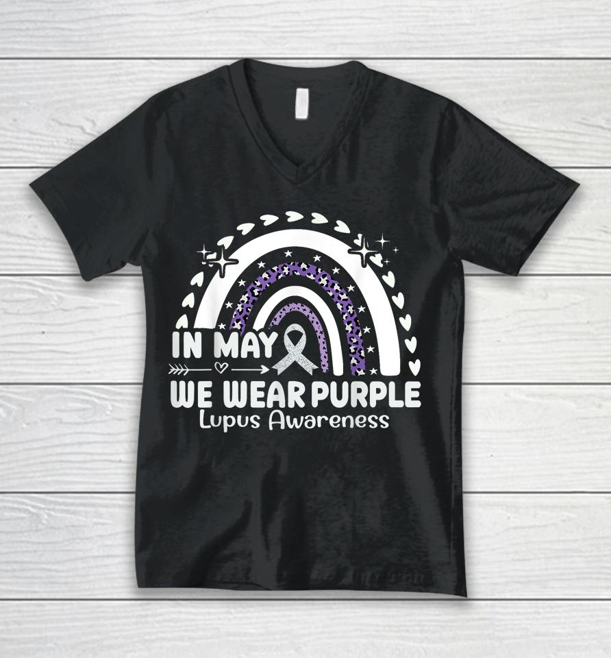In May We Wear Purple Lupus Awareness Month Ribbon Women's Unisex V-Neck T-Shirt