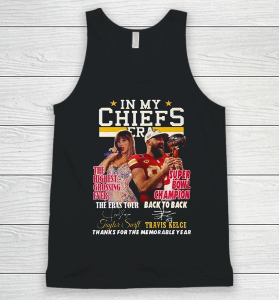 In My Chiefs Era Taylor Swift And Travis Kelce Thanks For The Memorable Year Unisex Tank Top
