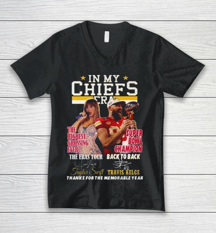 In My Chiefs Era Taylor Swift And Travis Kelce Thanks For The Memorable Year Unisex V-Neck T-Shirt