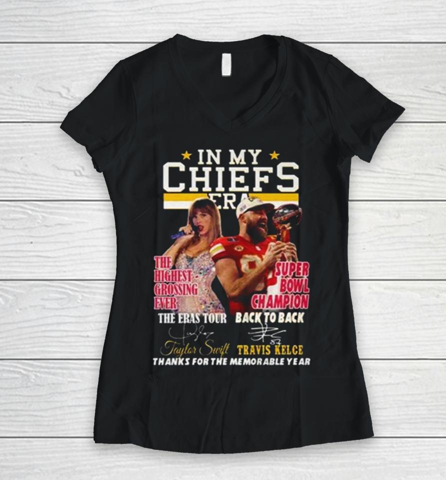 In My Chiefs Era Taylor Swift And Travis Kelce Thanks For The Memorable Year Women V-Neck T-Shirt