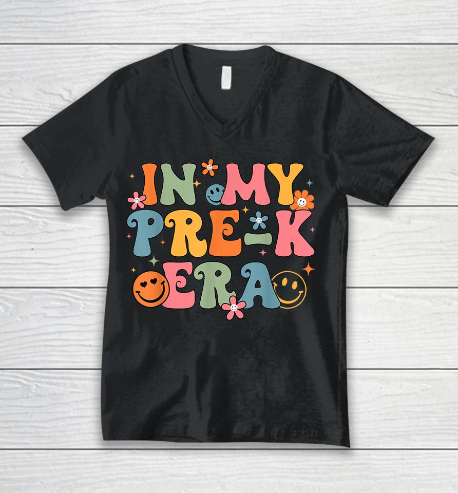 In My Pre K Era Back To School Retro Groovy Pre-K Teachers Unisex V-Neck T-Shirt