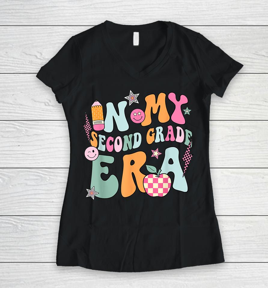 In My Second Grade Era Back To School Retro Groovy 2Nd Grade Women V-Neck T-Shirt