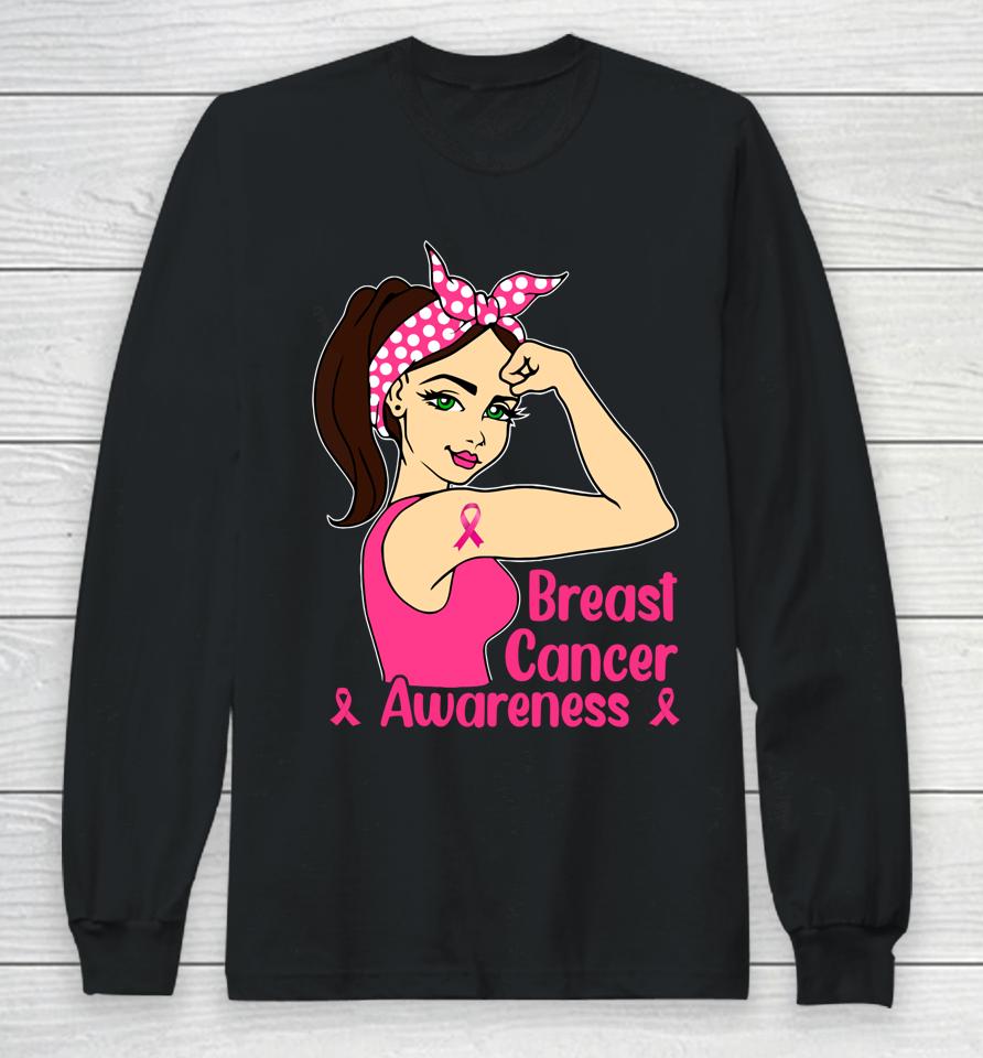 In October We Wear Pink Black Woman Breast Cancer Awareness Long Sleeve T-Shirt