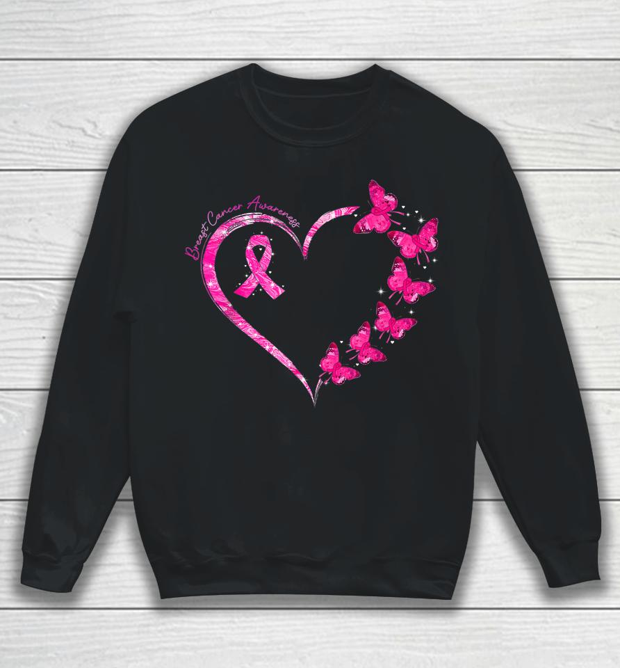 In October We Wear Pink Breast Cancer Awareness Butterflies Sweatshirt