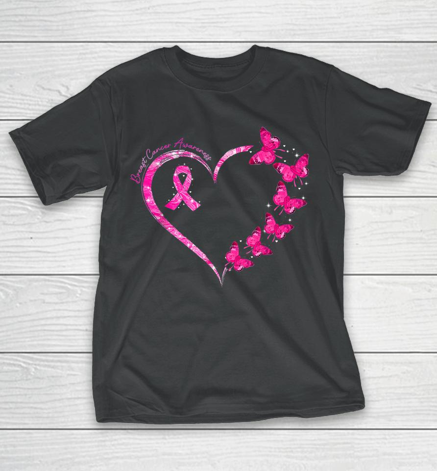 In October We Wear Pink Breast Cancer Awareness Butterflies T-Shirt