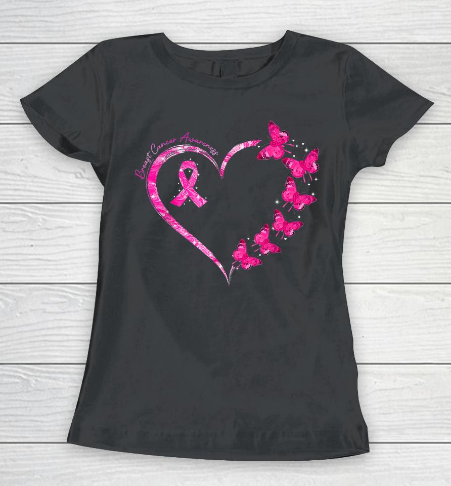 In October We Wear Pink Breast Cancer Awareness Butterflies Women T-Shirt