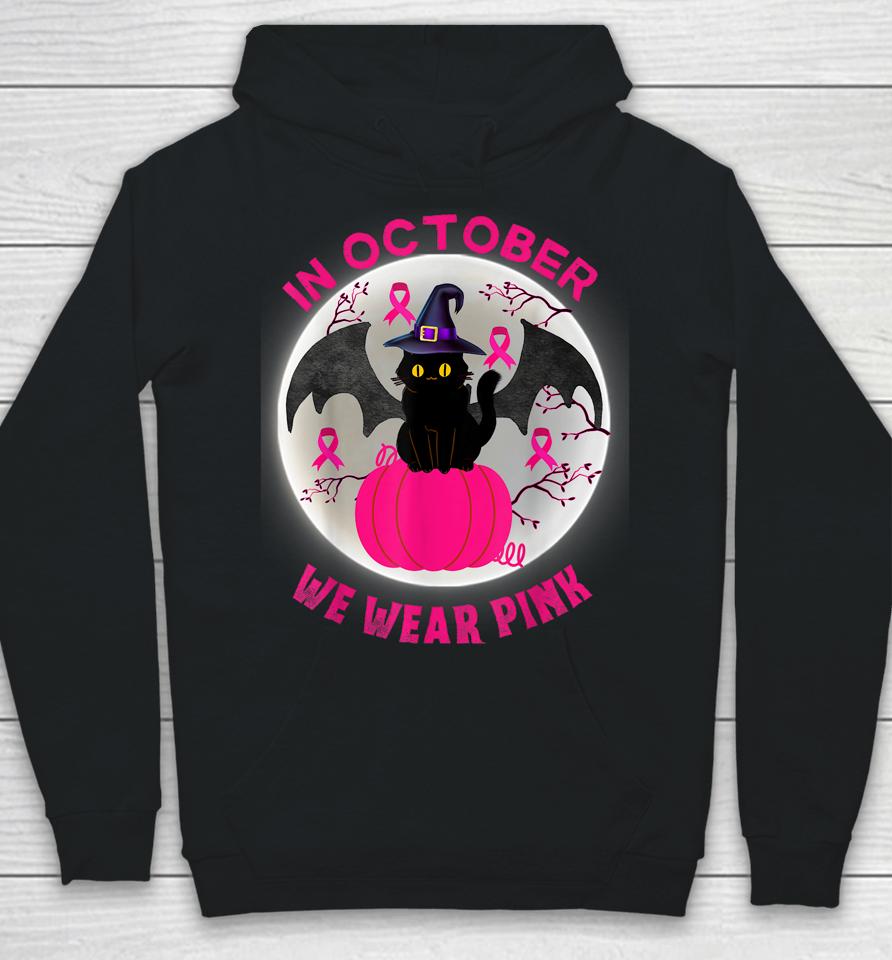 In October We Wear Pink Cute Cat Breast Cancer Awareness Hoodie