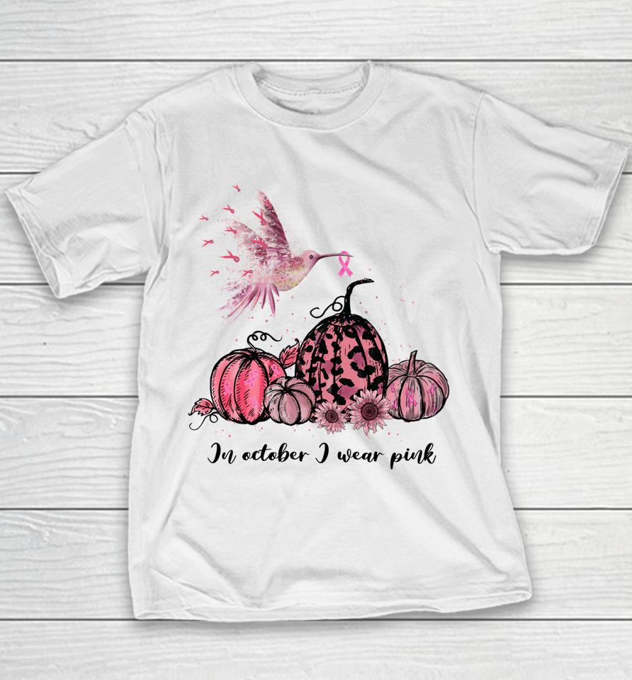 In October We Wear Pink Hummingbird Breast Cancer Awareness Youth T-Shirt