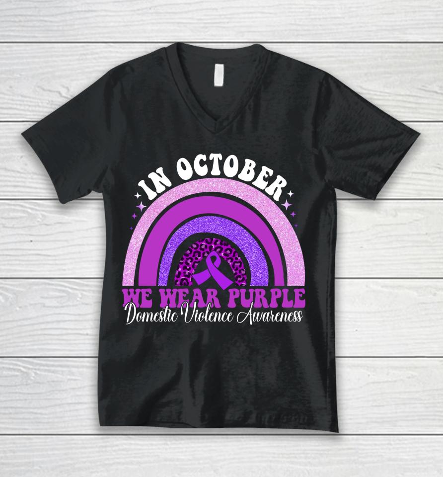In October We Wear Purple Domestic Violence Awareness Unisex V-Neck T-Shirt