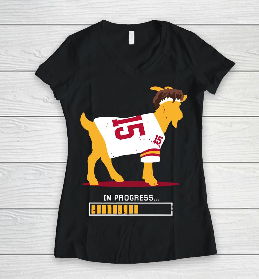 In Progress Patrick Mahomes Goat For Kansas City Women V-Neck T-Shirt
