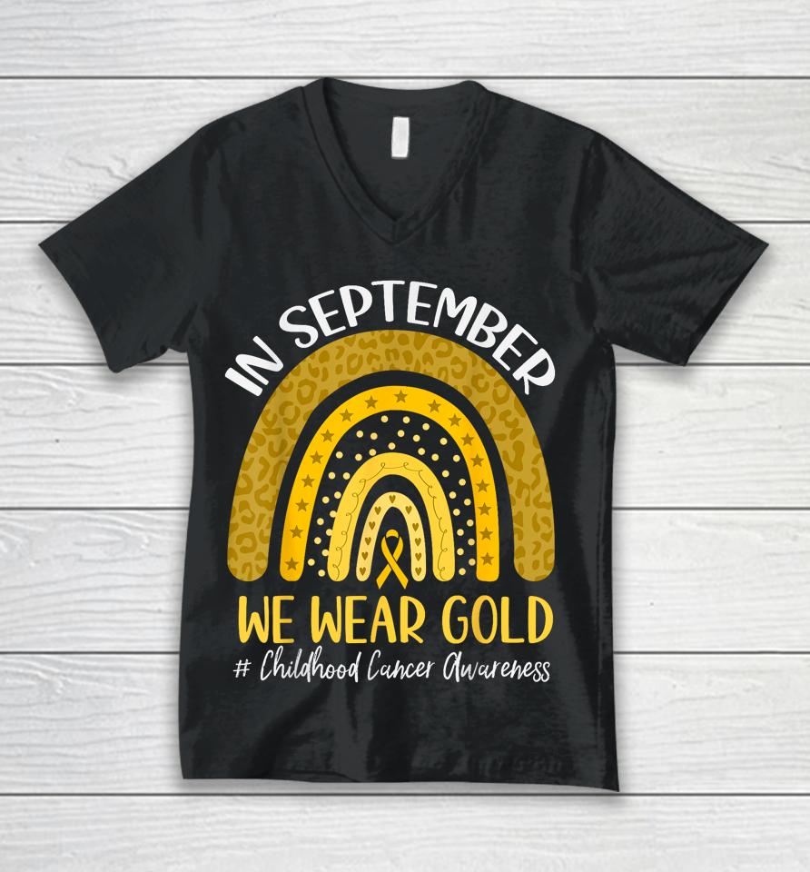 In September We Wear Childhood Cancer Awareness Unisex V-Neck T-Shirt