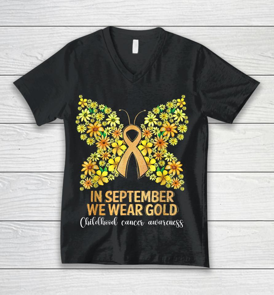 In September We Wear Gold Butterfly, Childhood Unisex V-Neck T-Shirt