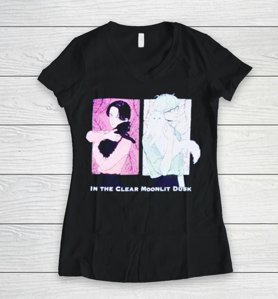 In The Clear Moonlit Dusk Cats Panel Women V-Neck T-Shirt