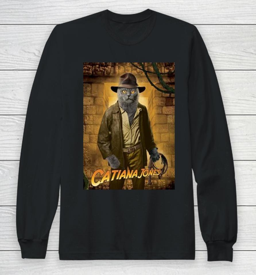 Indiana Jones Cat Poster Long Sleeve T-Shirt