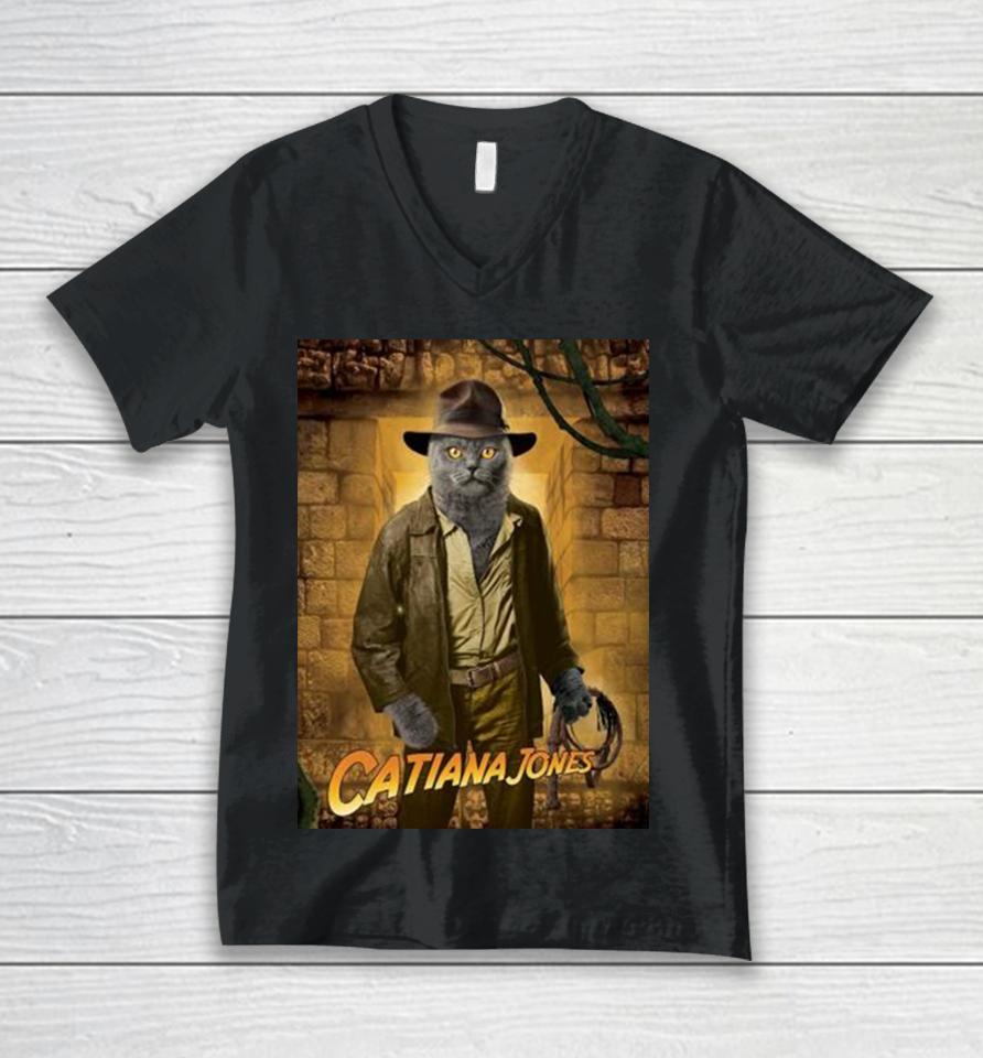 Indiana Jones Cat Poster Unisex V-Neck T-Shirt