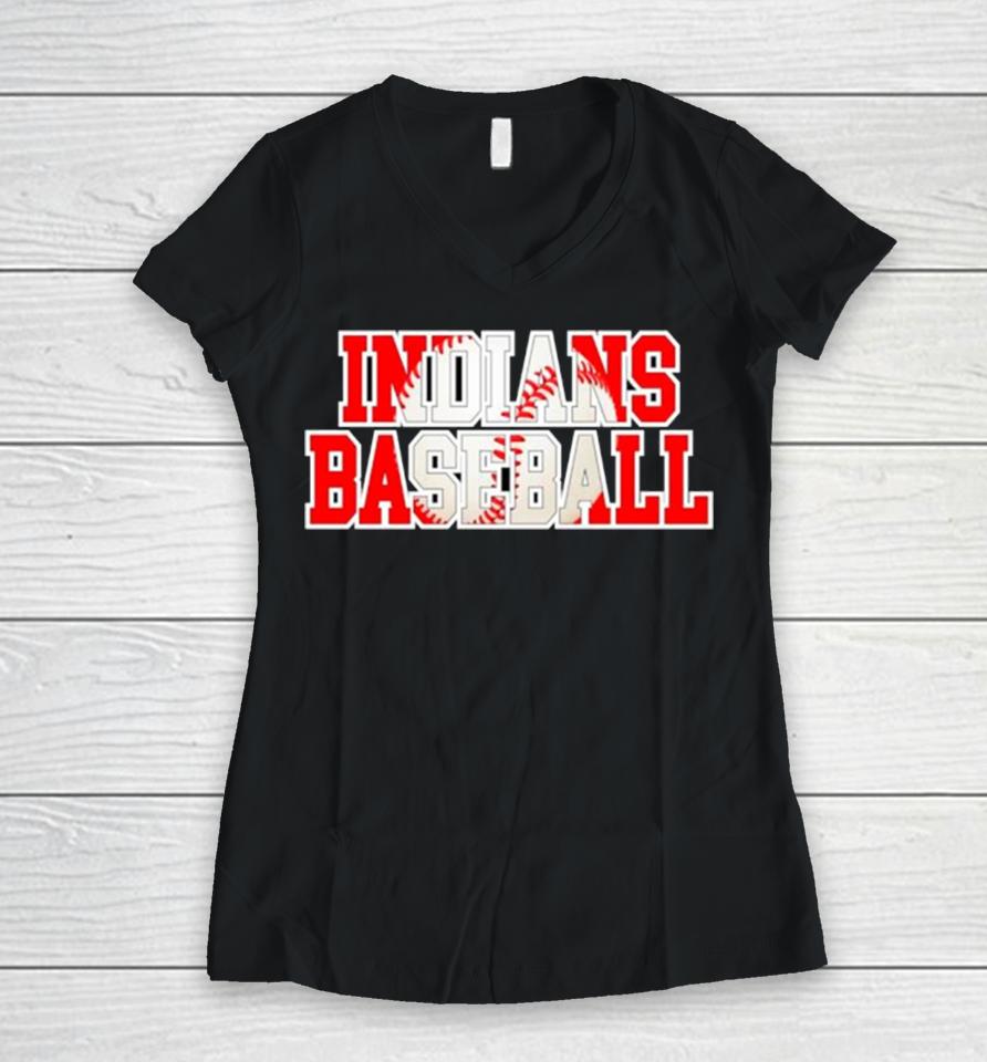 Indians Baseball Mlb Team Retro Women V-Neck T-Shirt