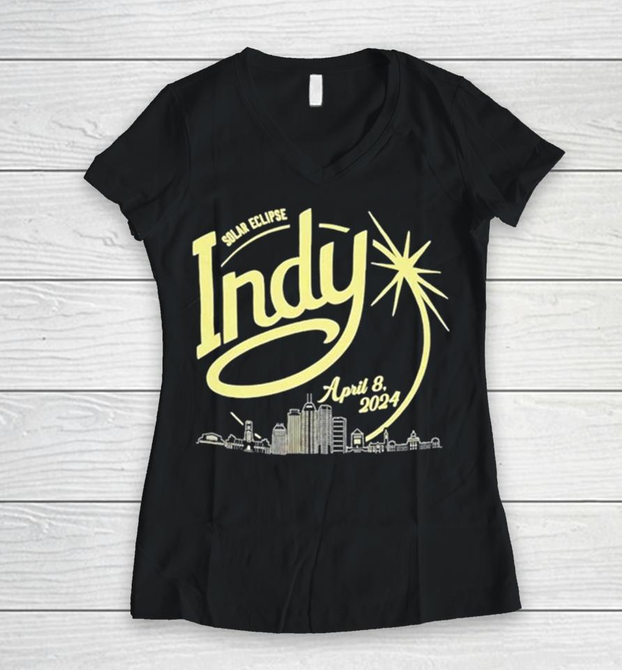 Indy Visit Indy Eclipse Commemorative April 8 2024 Women V-Neck T-Shirt