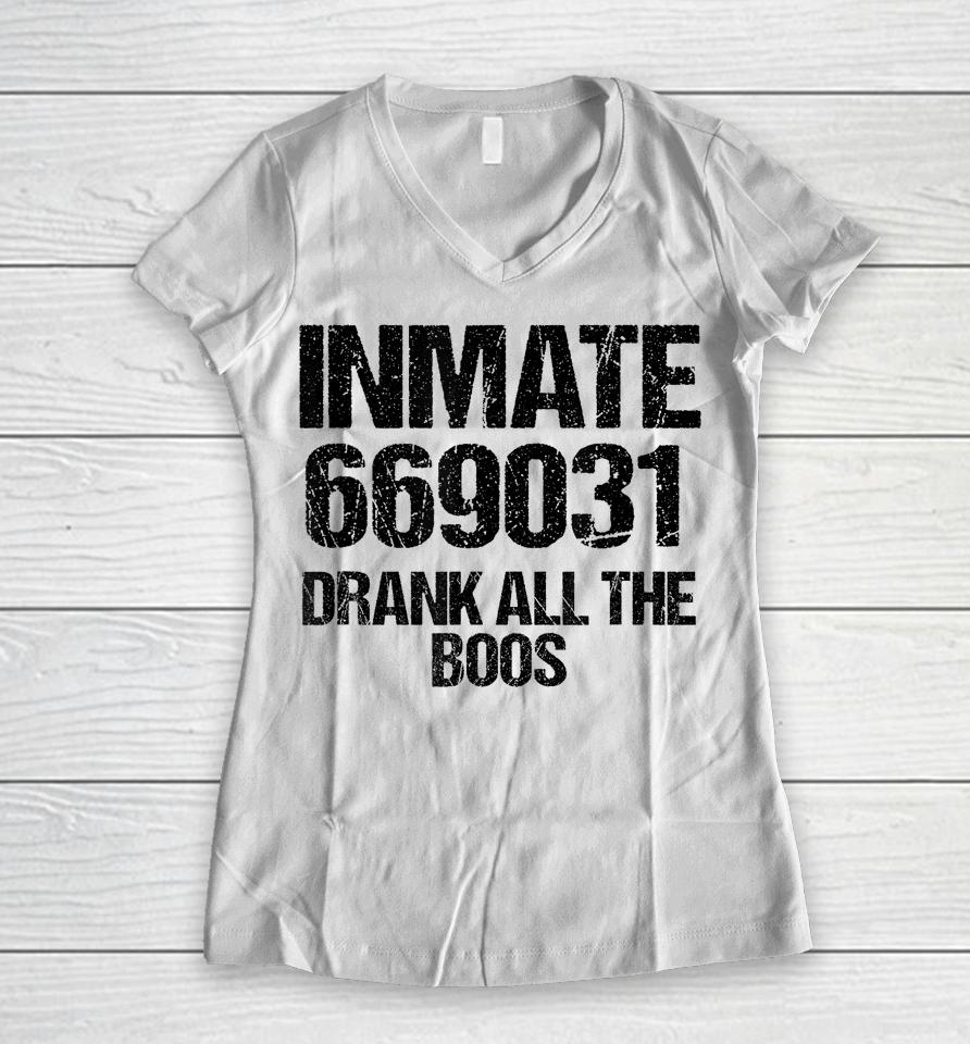 Inmate Halloween Costume Matching Drank All The Boos Women V-Neck T-Shirt