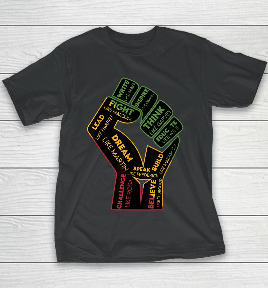 Inspiring Black Leaders Power Fist Hand Black History Month Youth T-Shirt