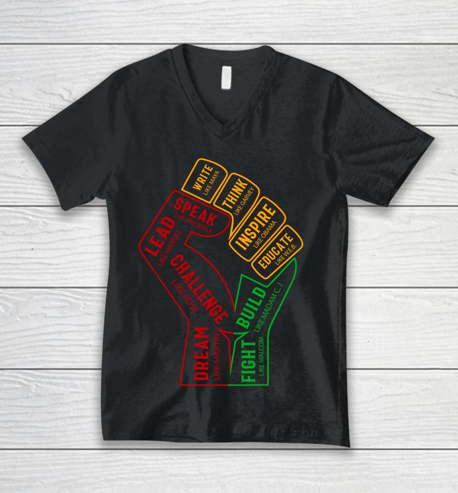 Inspiring Black Leaders Power Fist Hand Black History Month Unisex V-Neck T-Shirt
