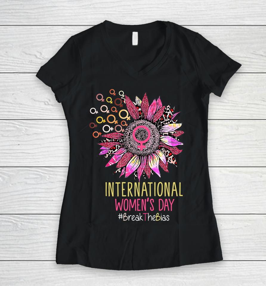 International Womens Day Sun Flower Equality Break The Bias Women V-Neck T-Shirt