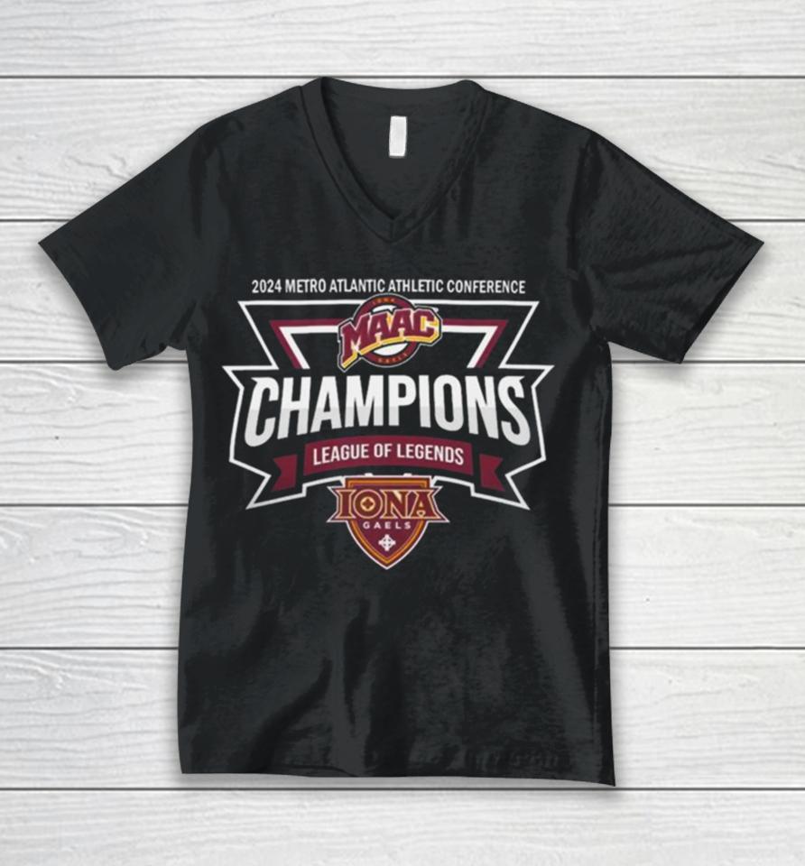Iona Gaels 2024 Metro Atlantic Athletic Conference Maac League Of Legends Champions Logo Unisex V-Neck T-Shirt