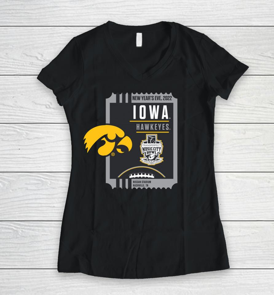 Iowa 2022 Transperfect Music City Bowl Women V-Neck T-Shirt