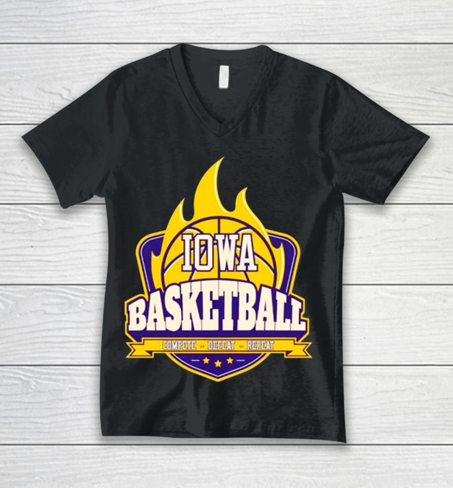 Iowa Basketball Fire Complete Defeat Repeat Unisex V-Neck T-Shirt