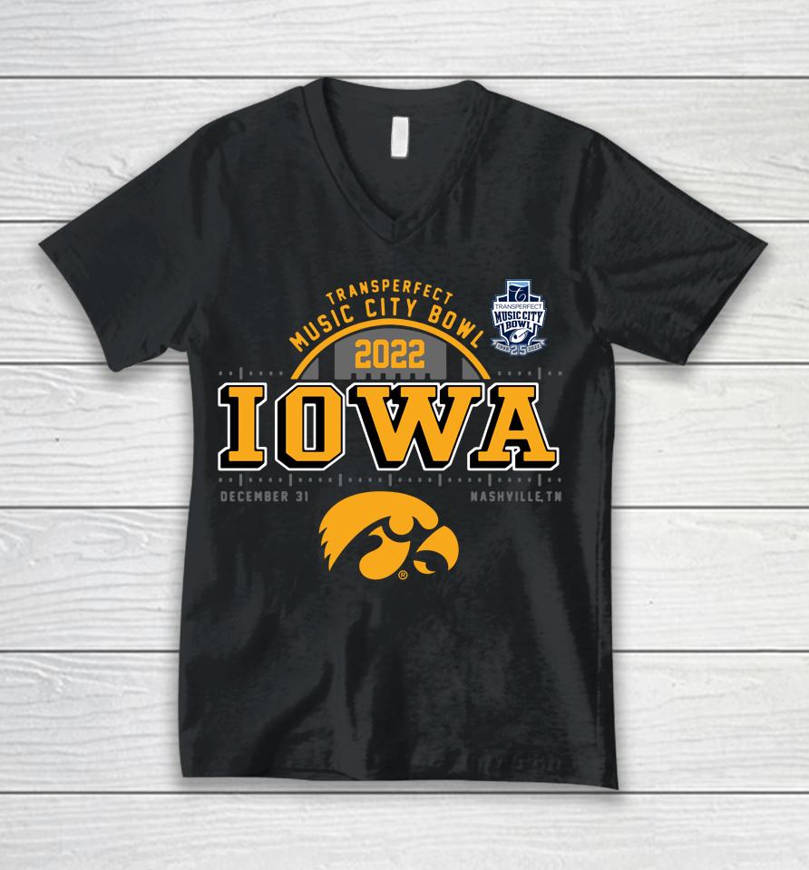 Iowa Hawkeyes 2022 Music City Bowl Bound Playoff Semifinal Unisex V-Neck T-Shirt