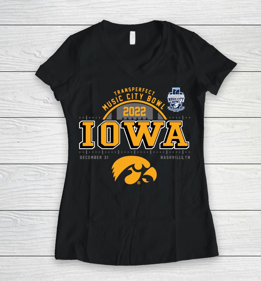 Iowa Hawkeyes 2022 Music City Bowl Bound Playoff Semifinal Women V-Neck T-Shirt