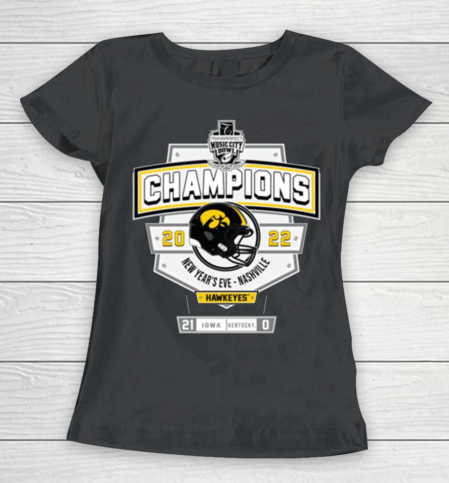 Iowa Hawkeyes 2022 Music City Bowl Champions Score Women T-Shirt