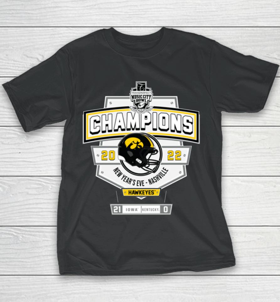 Iowa Hawkeyes 2022 Music City Bowl Champions Score Youth T-Shirt
