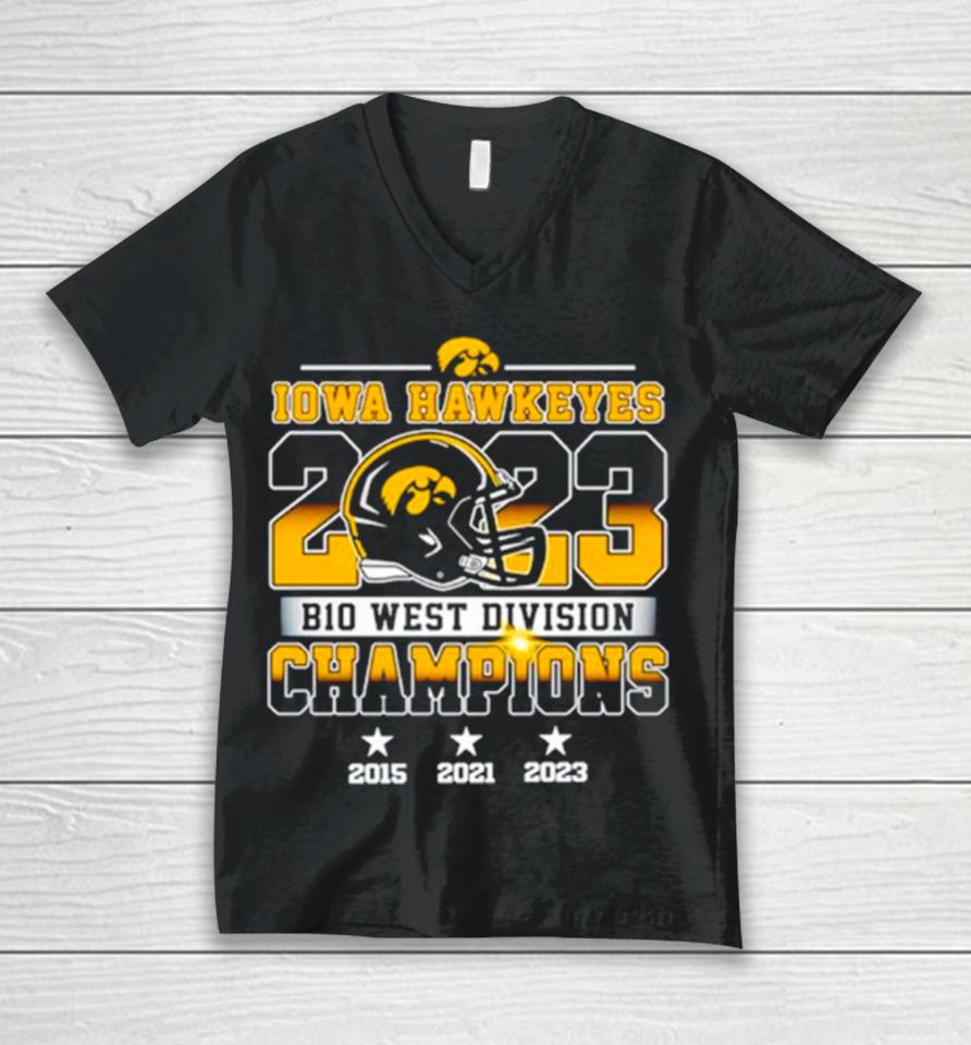 Iowa Hawkeyes 2023 B10 West Division Champions Unisex V-Neck T-Shirt
