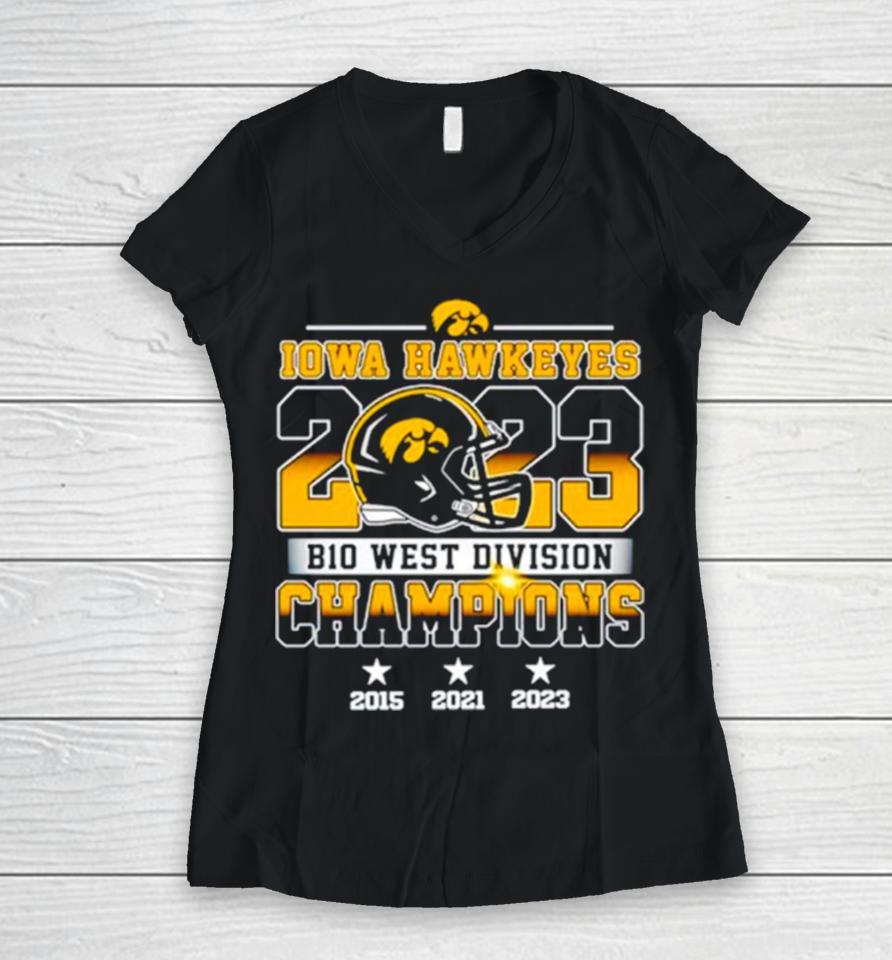 Iowa Hawkeyes 2023 B10 West Division Champions Women V-Neck T-Shirt