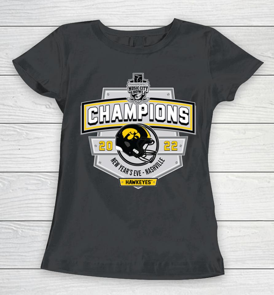 Iowa Hawkeyes 2023 Transperfect Music City Bowl Champions Women T-Shirt